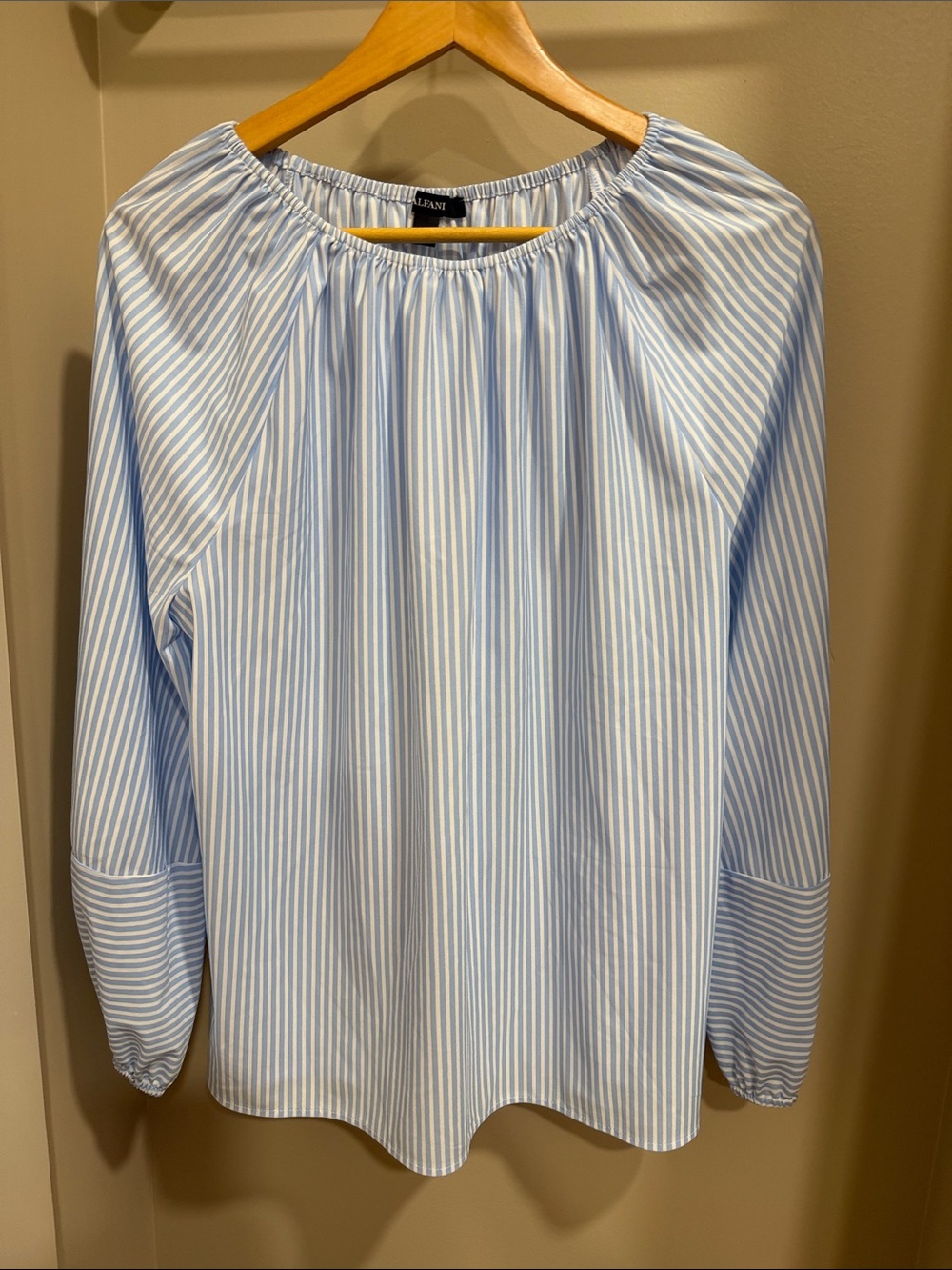 Alfani Light Blue and White Striped Peasant Blouse